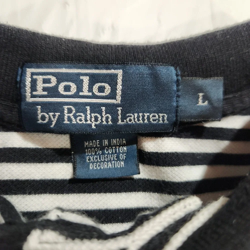 Vintage Polo Ralph Lauren Mens Shirt Size Large Short Sleeve Striped Black White